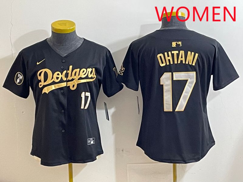 Women Los Angeles Dodgers 17 Ohtani Black Gold Nike 2025 MLB Jersey style 42811